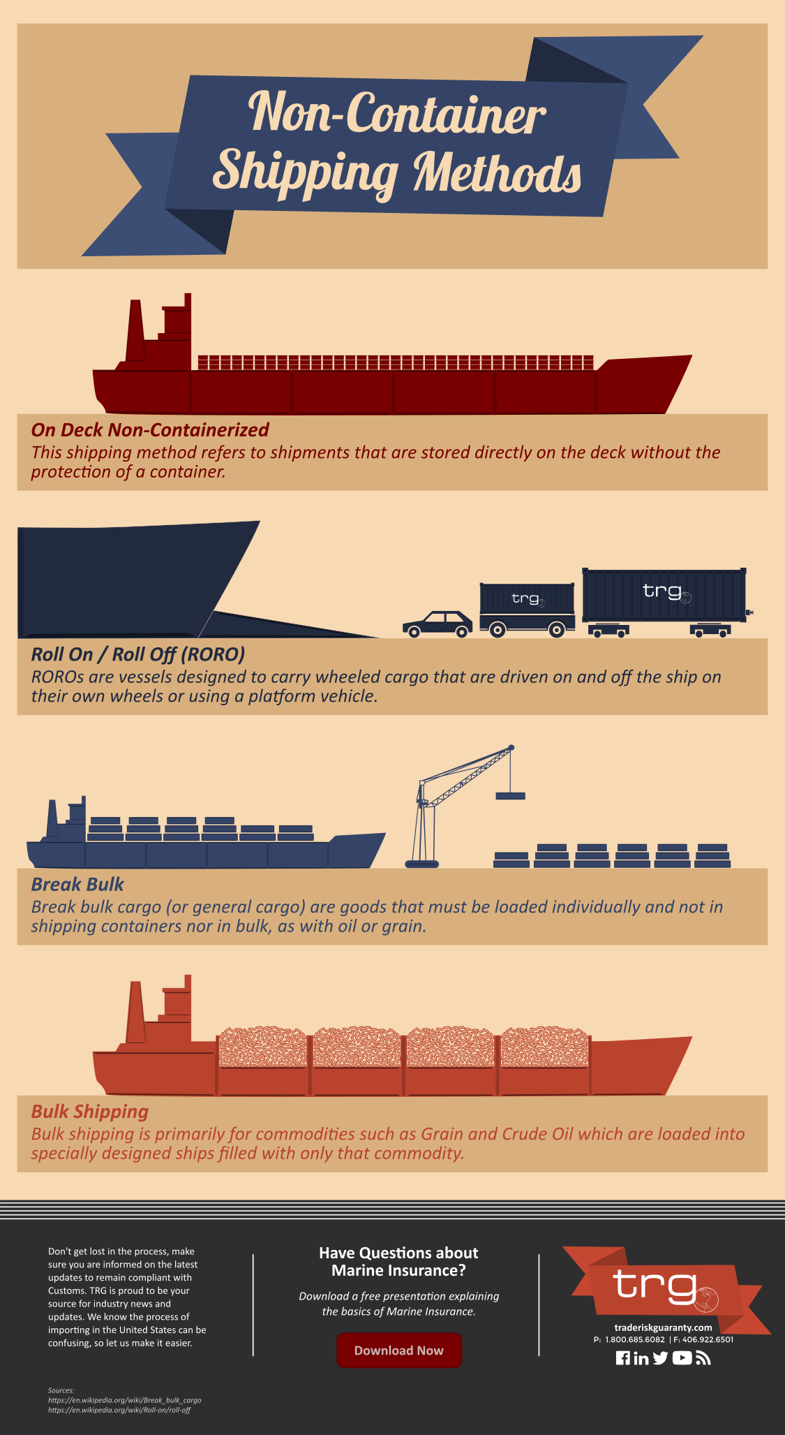 Infographic displaying the 4 alternative shipping methods that do not use containers.