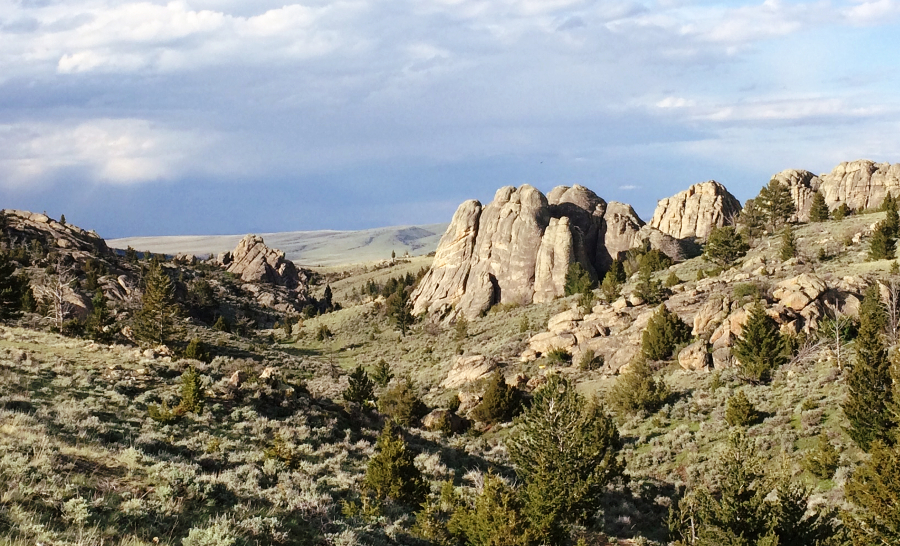 Th rocky landscape of the Sward Ranch's disc golf course.