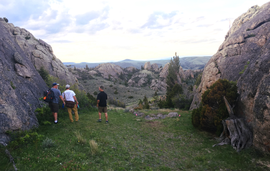 The team at Trade Risk Guaranty gather outside of Bozeman, MT to play some disc golf and bond as a team.