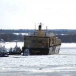 The M/V MSC Sabrina remains grounded in the St. Lawrence River for a month in March of 2008.