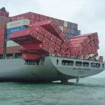 Shipping cargo is damaged during a typhoon on board the M/V Bai Chay Bridge.