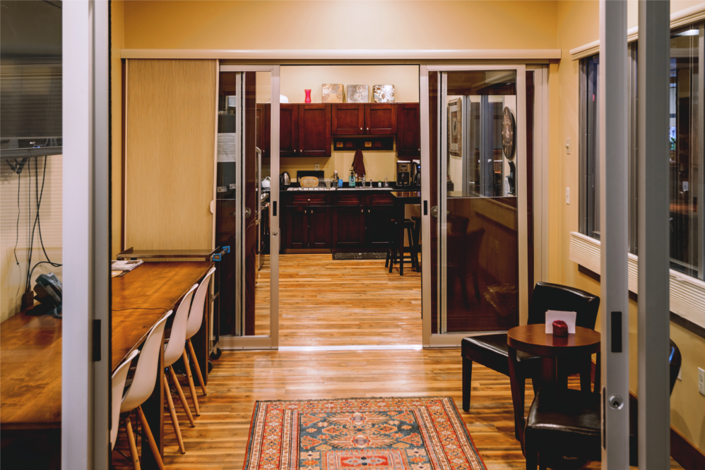 A look through to the kitchen of Trade Risk Guaranty's Downtown Bozeman office.