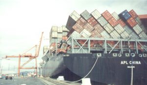 In 1998 the APL China lost a record breaking amount of cargo. This loss was caused by an Act of God, Typhoon Babs.